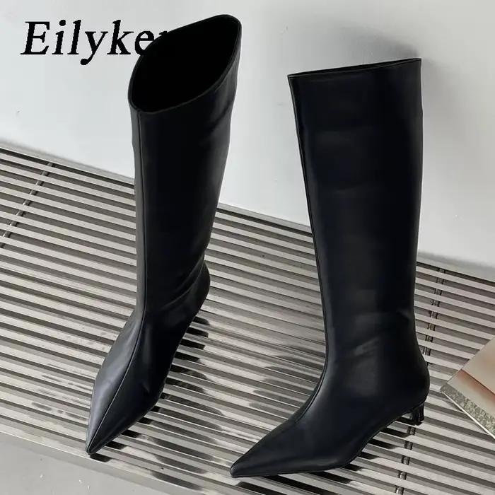 Eilyken – bottes à bout pointu pour femme, confortables, à talons bas, de haute qualité, à enfiler, 