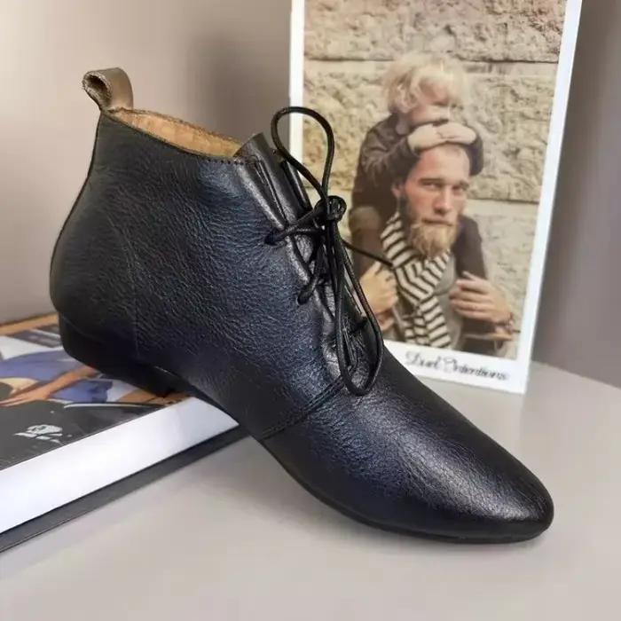 Bottes à lacets de style britannique pour femmes, chaussures en cuir décontractées souples pour femm