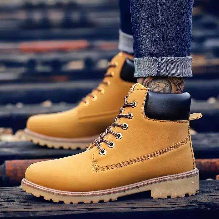 Bottes unisexes en cuir de haute qualité, bottines montantes classiques à lacets, baskets montantes 