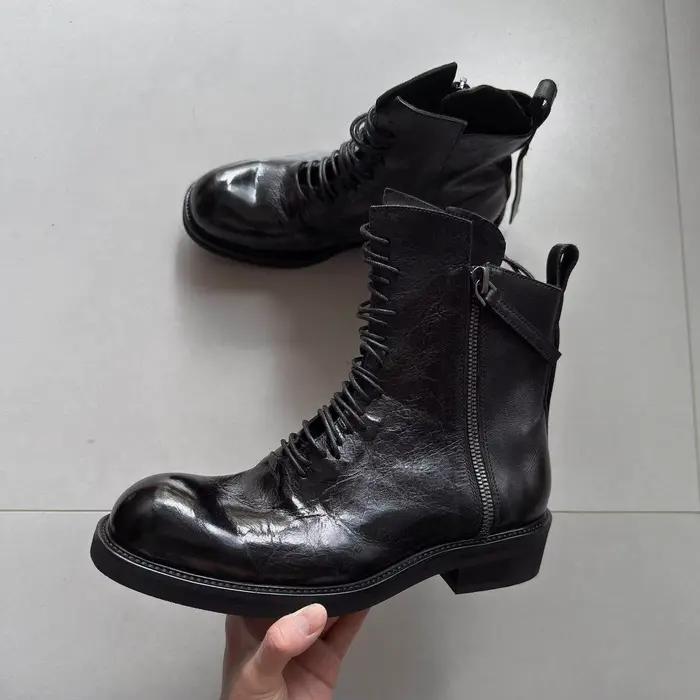 Bottes de moto style britannique pour hommes, bottines en cuir véritable faites à la main, chaussure