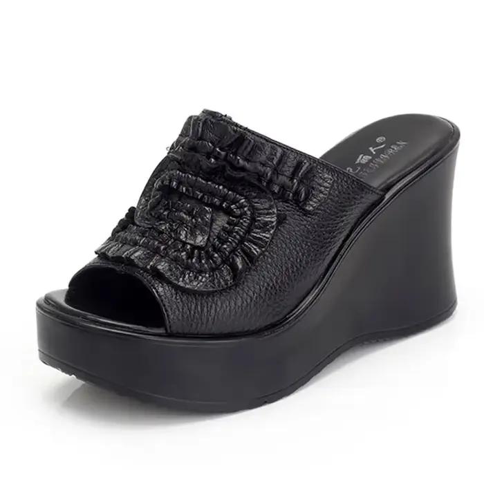 CEYANEAO – sandales en cuir véritable pour femmes, chaussures d'été à semelles compensées, bloc de c