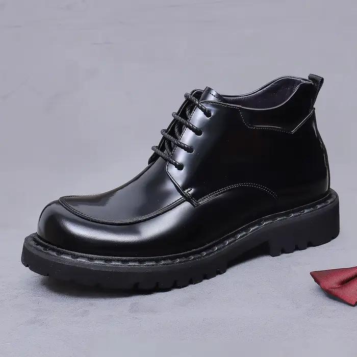 Bottes montantes à lacets pour hommes, chaussures à tête carrée en cuir véritable faites à la main, 
