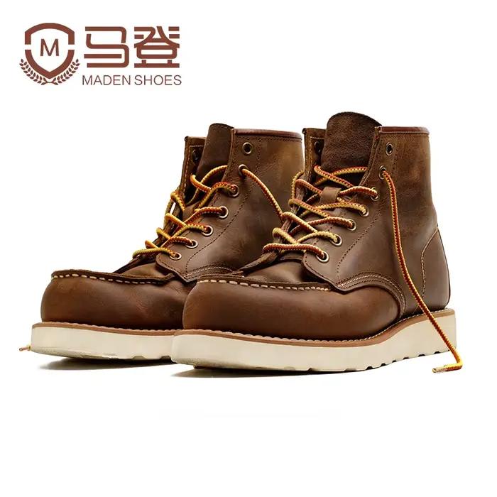 Maden Vintage 875 bottines véritable Crazy Horse cuir bout rond Durable haut à lacets bottes pour l'