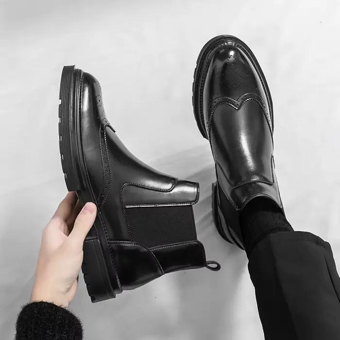 Bottes d'équitation pour hommes style britannique rétro richelieu sculpté chaussures en cuir haut de