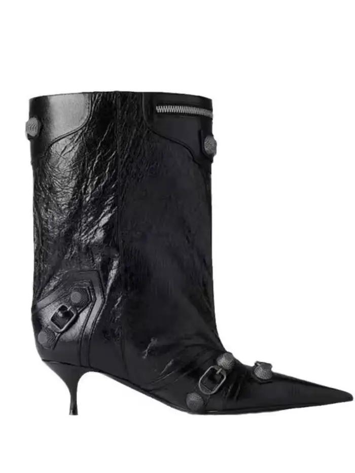 Bottes pointues à talons hauts et fins européens et américains avec rivets et bottes larges, chaussu