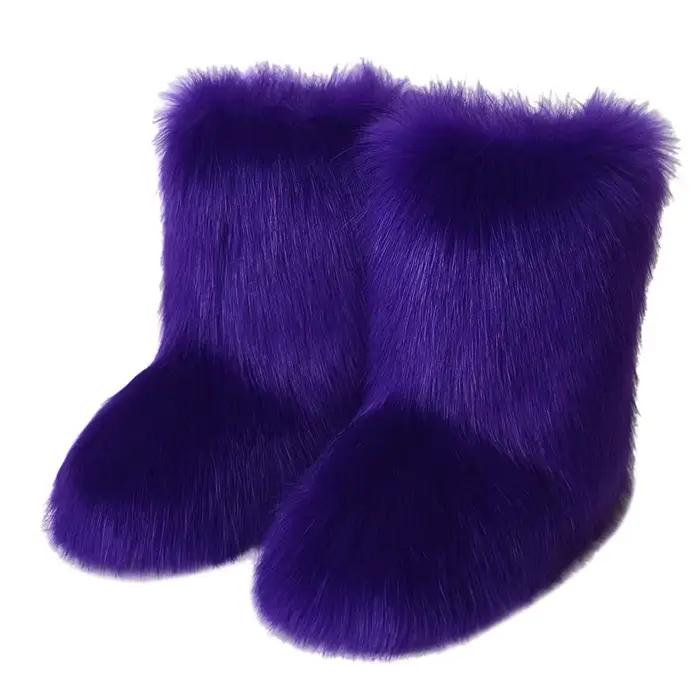 2025 femmes hiver fausse fourrure Bottes femme moelleux en peluche chaud Bottes de neige chaussures 
