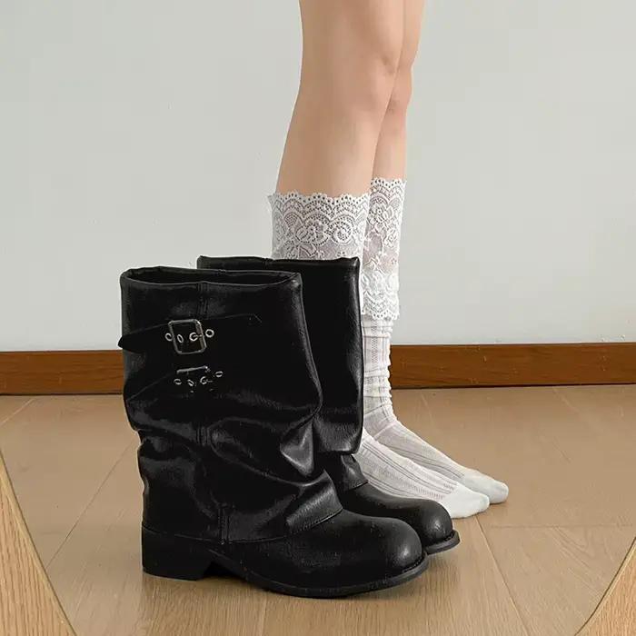Bottes pour femmes, style vintage, talon épais, bottes western à la cheville, chaussures élégantes a
