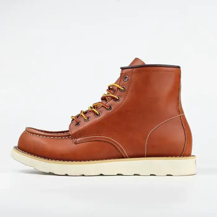 Bottes en cuir véritable pour hommes, bottes d'outillage Vintage, bottes courtes en rhubarbe, chauss
