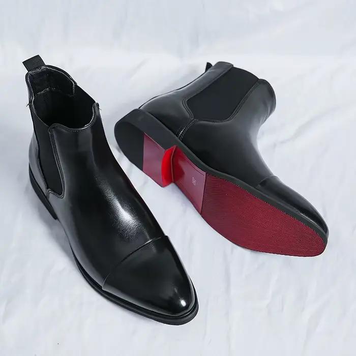 Bottines Chelsea à fond rouge pour hommes, bout rond, bottines d'affaires à enfiler, taille 38-46, b