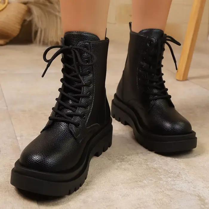 Comemore à lacets bottines femmes en cuir Pu talon haut Botas pour femme printemps automne fond épai