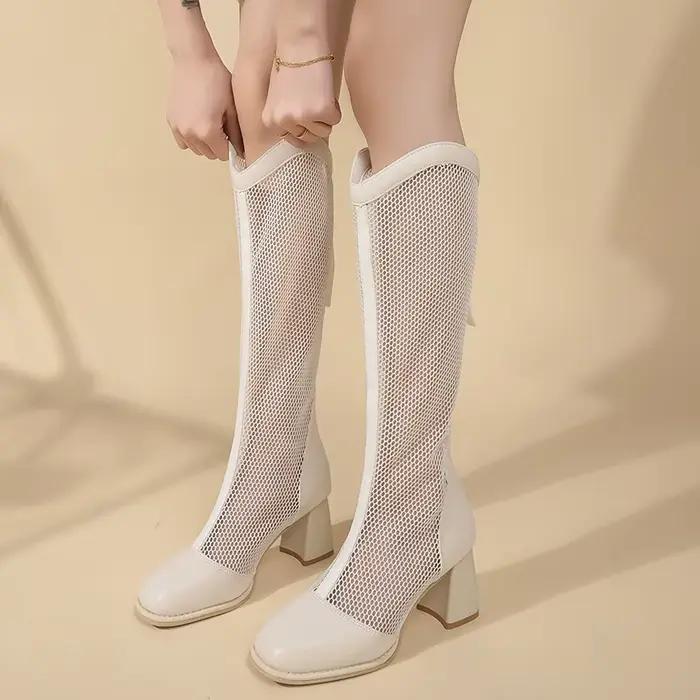 Bottines à talon haut pour femmes, bout rond, grande taille, mode estivale, talon carré, bottines à 