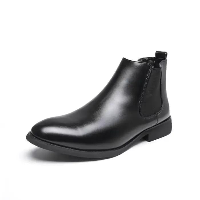 Bottes pointues en cuir de style britannique pour hommes, chaussures d'affaires à l'offre elles opti