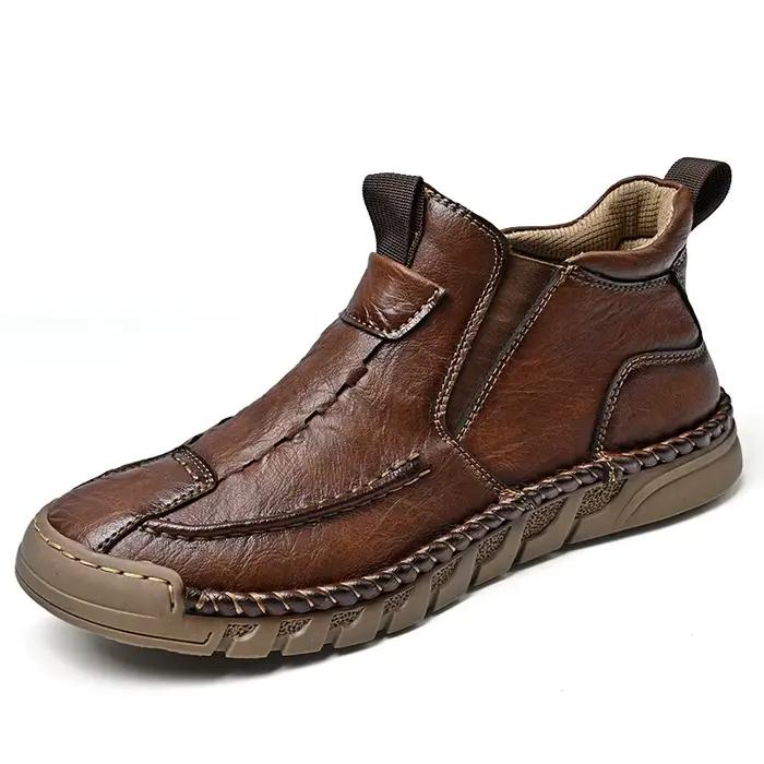 Hommes bottes chaussures décontractées faites à la main en cuir véritable bottines confortables chau