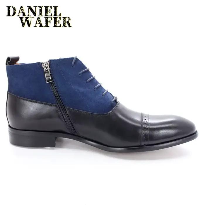 Bottes de rinçage pointues en daim pour hommes, chaussures en cuir marron noir, chaussures provoqué 