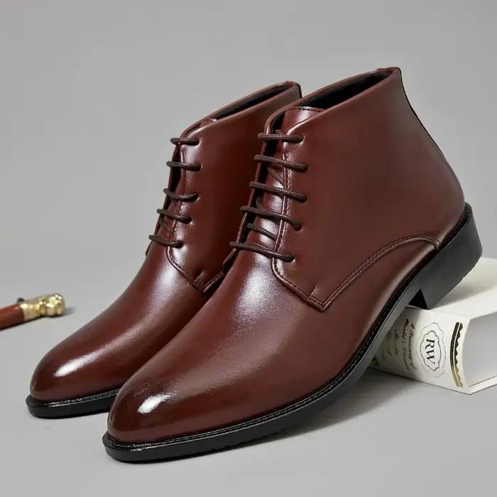 Bottes en cuir décontractées et tendance pour homme, style affaires, à bout pointu, montantes, à lac