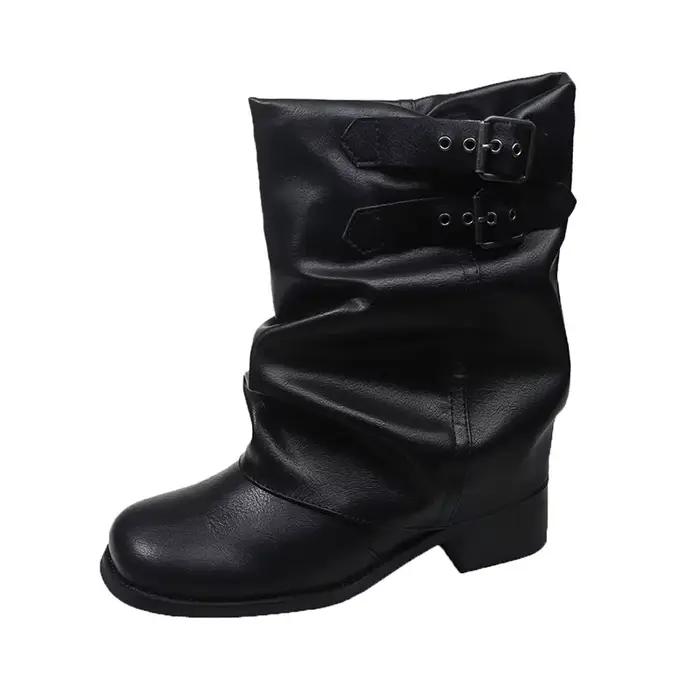 Style Punk femmes Chelsea bottes mode ceinture boucle chaussures automne hiver talon épais dames che