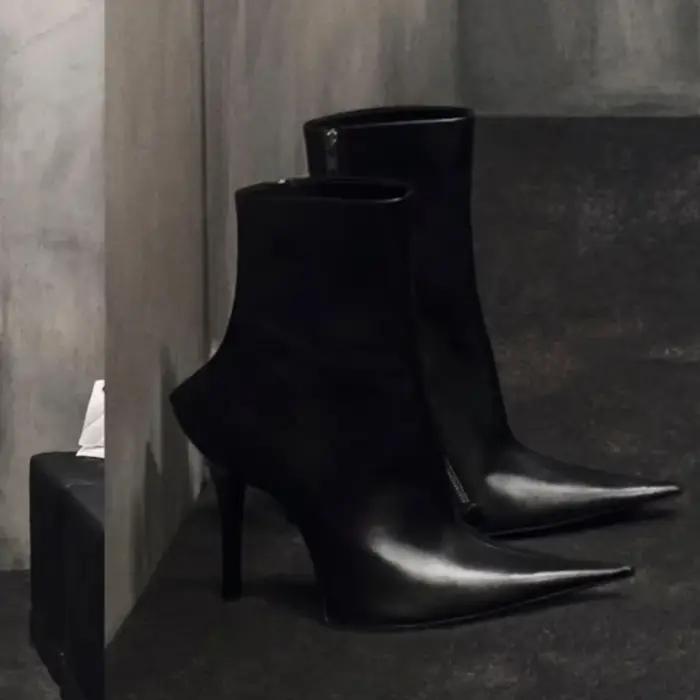 Bottes courtes à bout pointu avec fermeture éclair latérale, nouveau Style, bottes de moto en cuir n