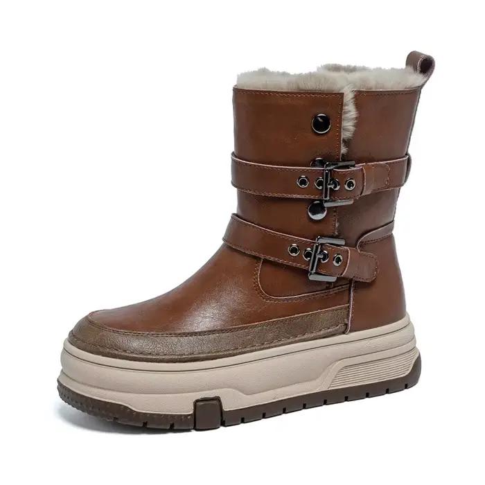 AIYUQI – bottes de neige en cuir véritable pour femmes, bottes mi-mollet chaudes à plateforme, épais