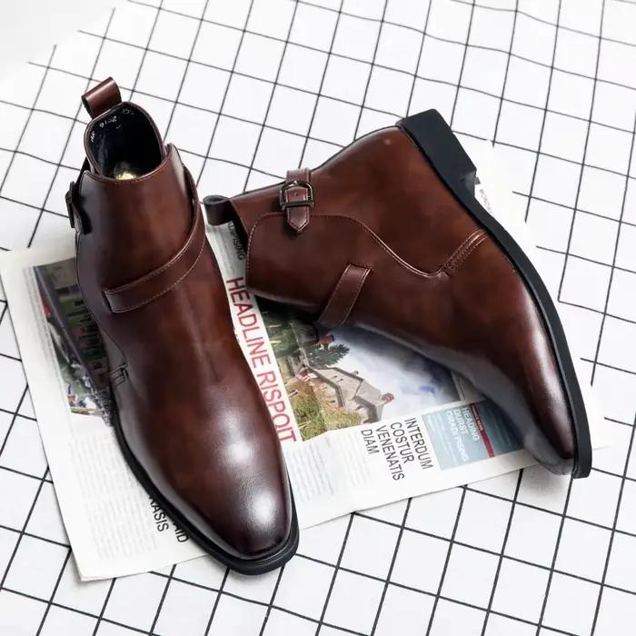Bottes Courtes Brunes et Noires pour Homme, Accessoire de Rinçage, à la Mode, de Forme Carrée, pour 