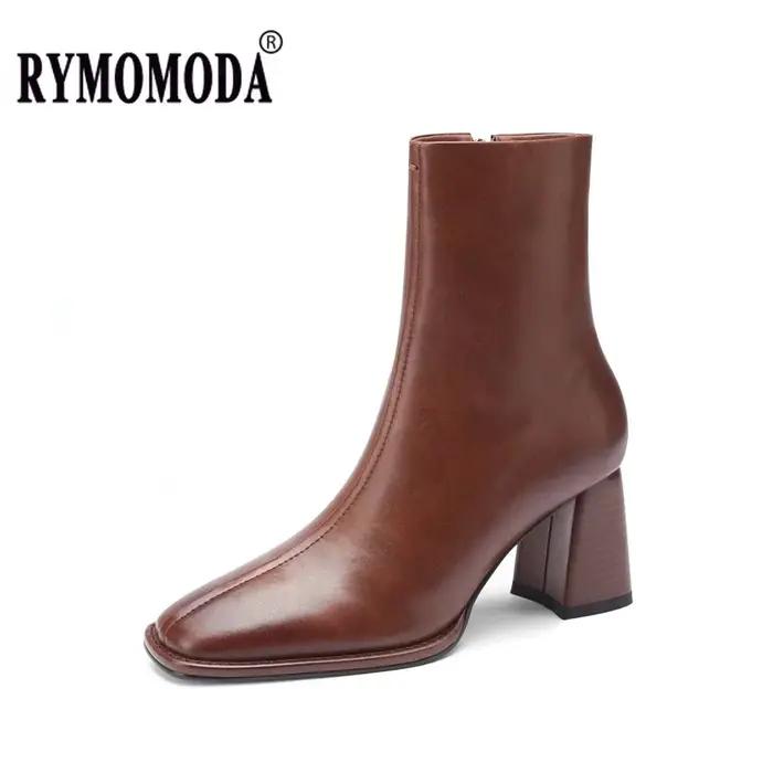 Bottes de rinçage en cuir véritable pour femmes, talons hauts, fermeture éclair, noir, élégant, bott