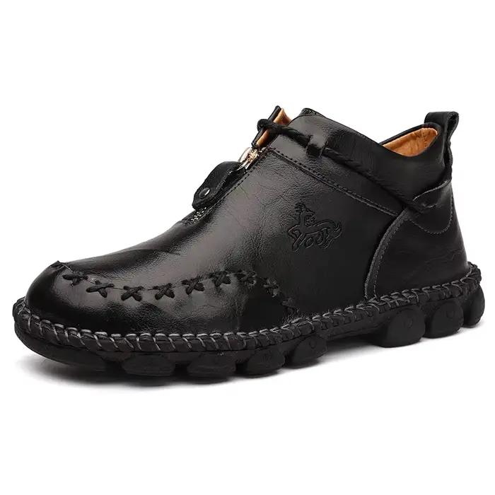 Bottes de rinçage en cuir véritable pour hommes, chaussures de moto pour hommes, chaussures décontra