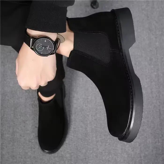 Bottines chelsea en daim de vache pour hommes, chaussures à plateforme, noires, tendance, de luxe, c