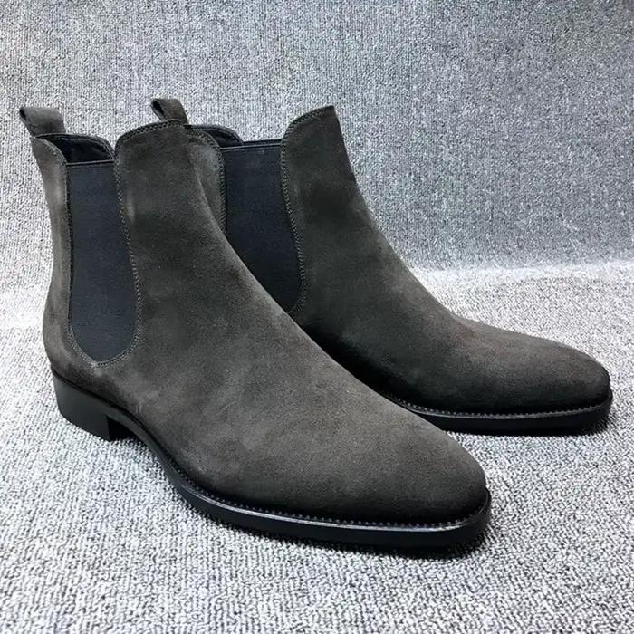 Bottines Chelsea de luxe en velours pour hommes, chaussures en cuir suédé de haute qualité, bottes h