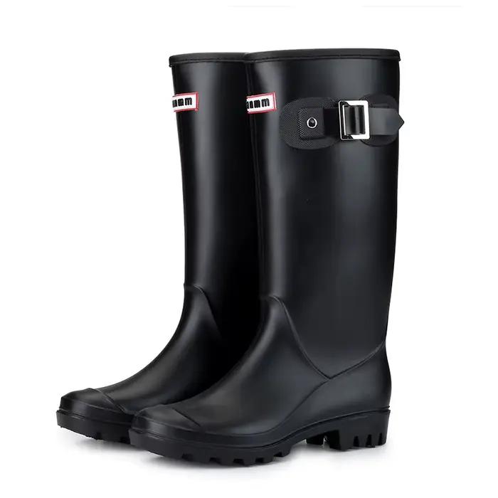 Bottes d'eau au genou pour femmes, tube long, chaussures imperméables de haute qualité, bottes de pl