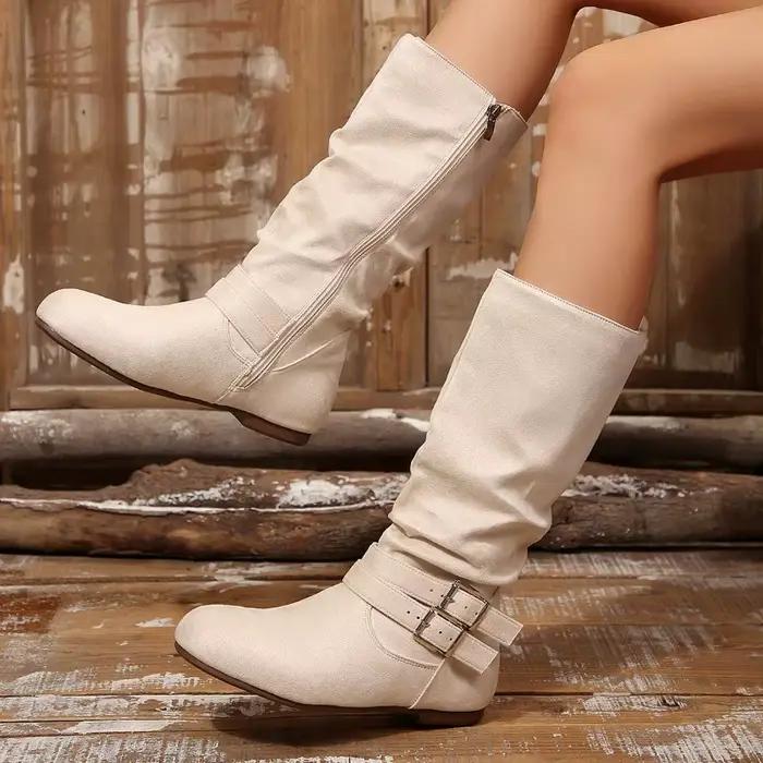 Bottes hautes plissées à bout rond pour femme, collection Printemps-Automne 2026, nouvelle tendance,