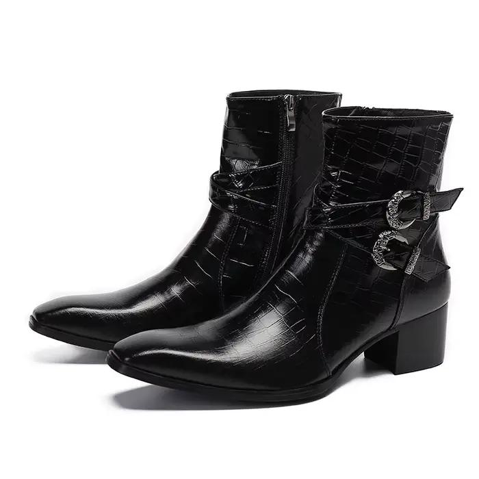 Bottes italiennes pour hommes, bout pointu, talons hauts, style western, bottes de cowboy noires à d
