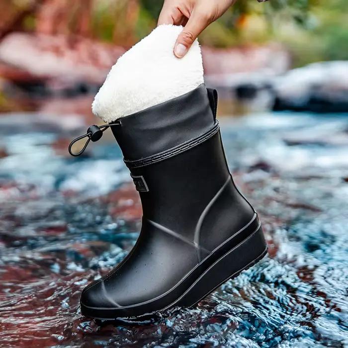 Bottes de pluie à la mode pour hommes et femmes, bottes de pluie chaudes et en velours pour couples,