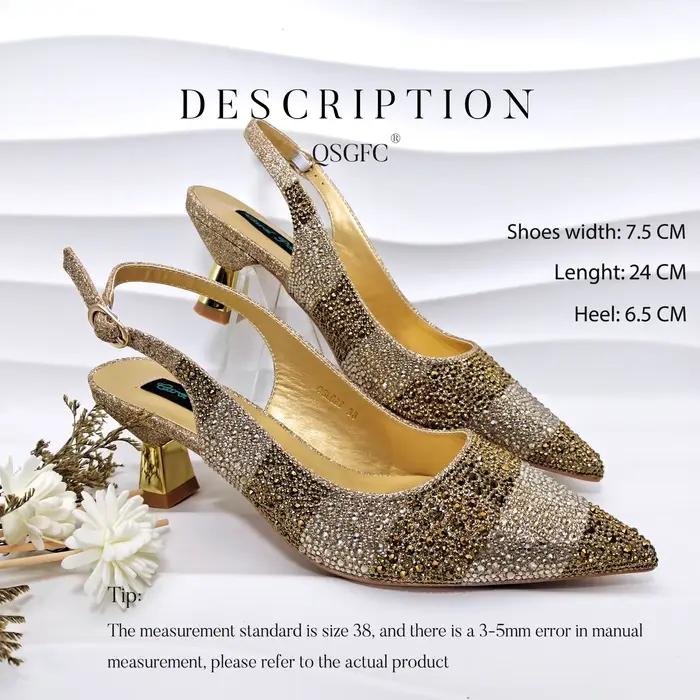 QSGDavid-Chaussures à Talons Hauts et Sac Assortis pour Femme, Ensemble Élégant, Strass Creux, Docum