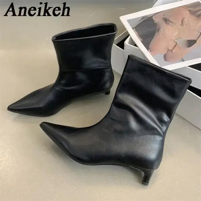 Aneikeh 2026 automne mode mince talon bas bout pointu femmes bottines dames courtes chaussures moder