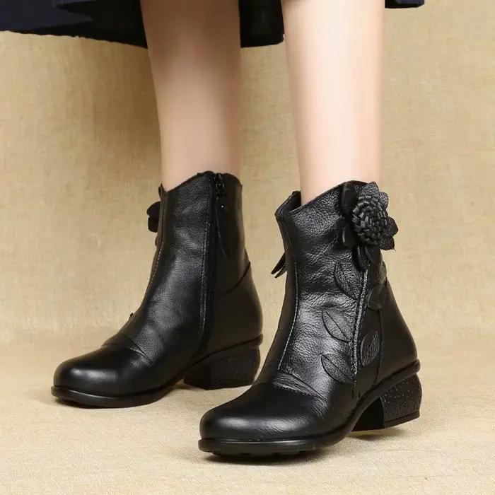 Femmes plate-forme bottes en cuir filles semelle épaisse cheville Sexy femme moto chaussures mode fe