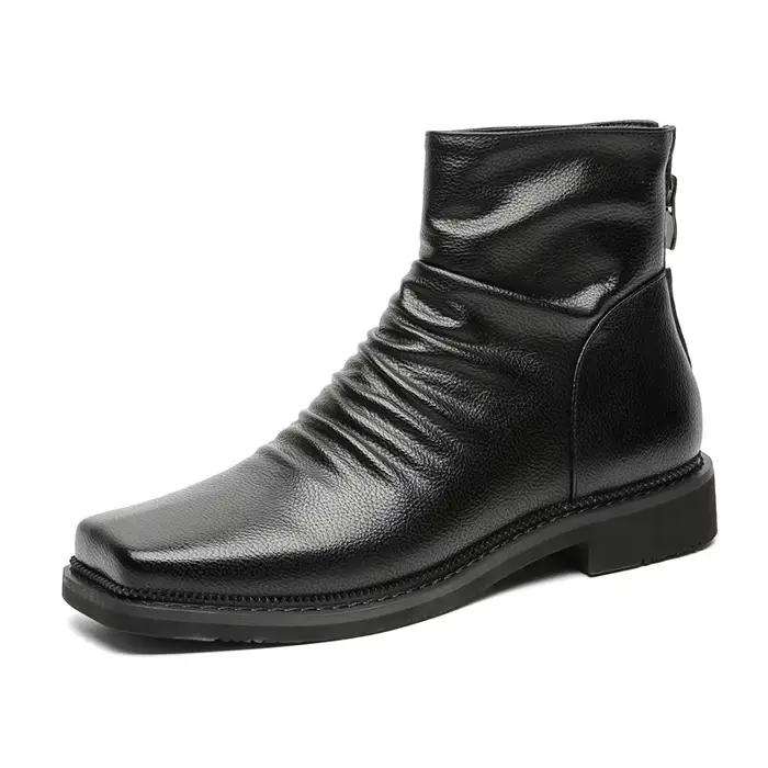 Bottes courtes noires pour hommes, chaussures en cuir formelles, à la mode, design personnalisé, nou