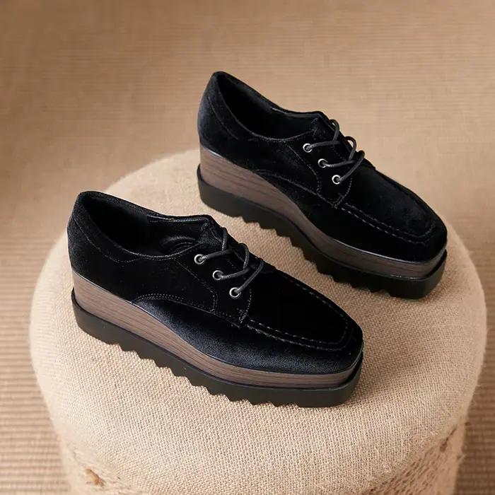 Creepers-Chaussures à plateforme en daim noir pour femmes, Escarpins pour dames, Designer Square Par
