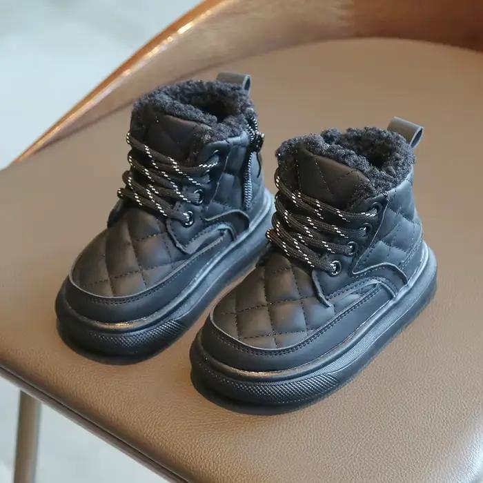 Filles bottes en cuir bout rond couleur unie enfants bottines côté fermeture éclair polyvalent 2025 