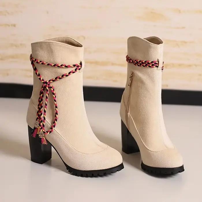 Botas De Mujer femmes bottes mode bout rond zip gland automne hiver talons hauts plate-forme bottes 