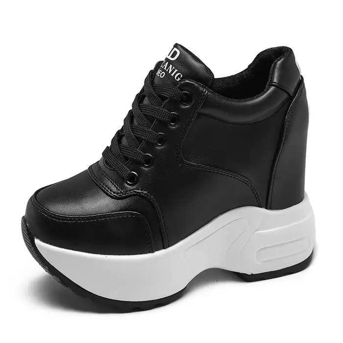 Bottines en cuir pour femmes, baskets épaisses respirantes à plateforme haute, hauteur augmentée, ta