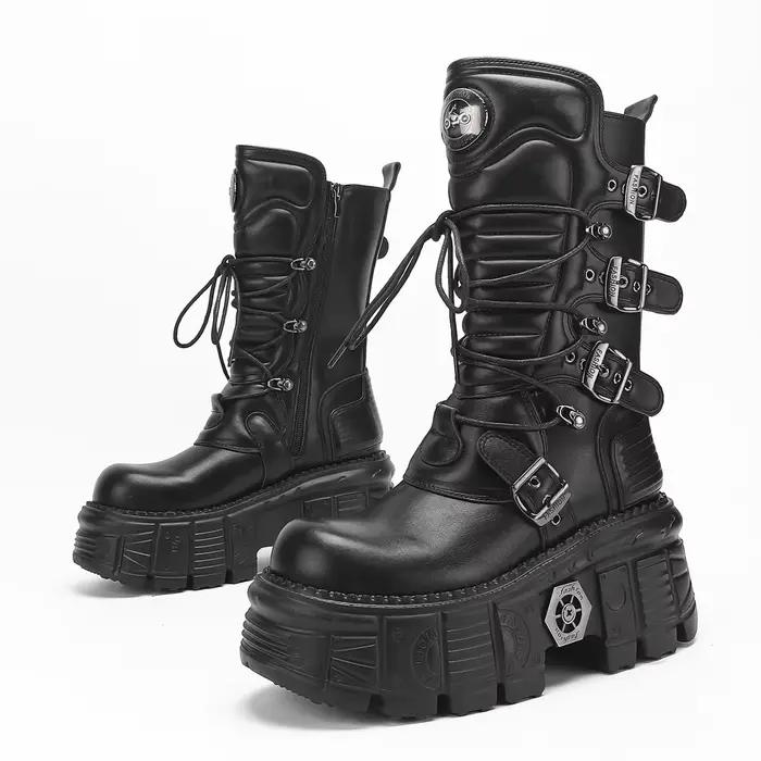 Bottes mi-mollet à plateforme punk chic |   Edgy et fonctionnel, parfait pour les looks de mode auda