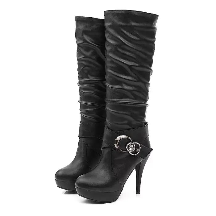 Bottes hautes pour femmes, Sexy, grande taille 34-43, semelle épaisse, bout rond, chaussures à talon