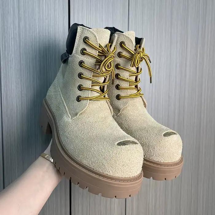 Bottes en daim à gros bout rond pour hommes, bottes montantes à lacets, tendance, élégantes, de styl