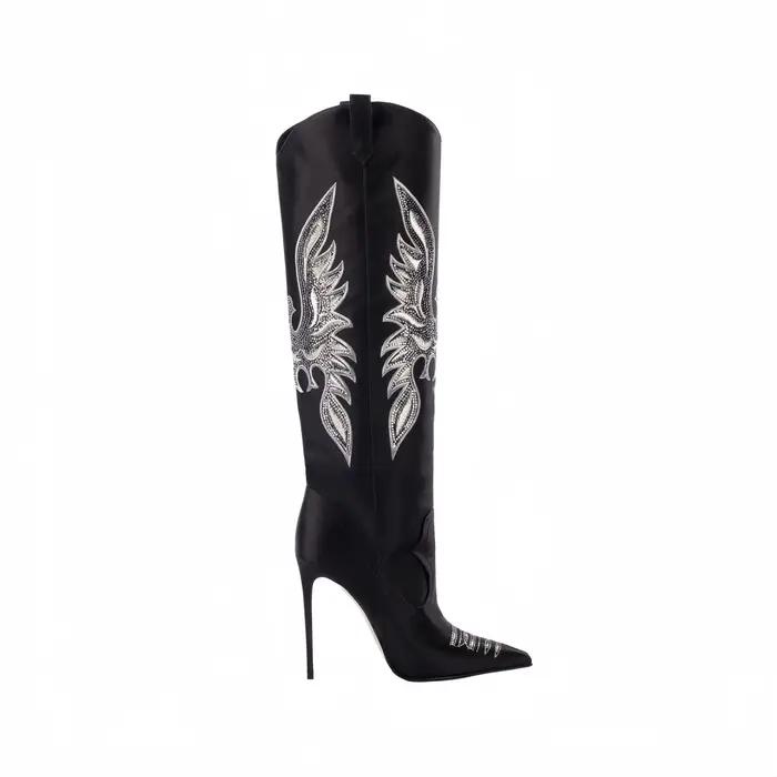 Bottes de cow-boy occidentales rétro brodées de strass à talons hauts pour femmes européennes et amé