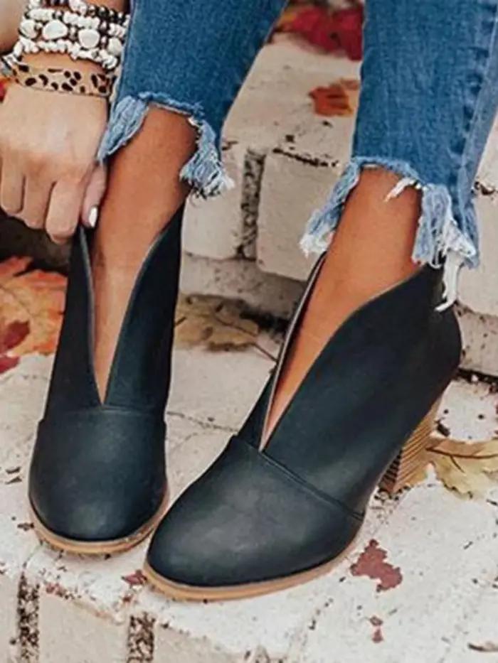 Femmes bottines empilés talon chaussons Chelsea bottes PU Botas Zapatos bloc talons pour femmes Cotu
