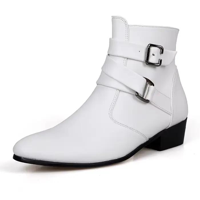 Bottes Chelsea en cuir pour hommes, bottes habillées blanches de styliste, décontractées, montantes,