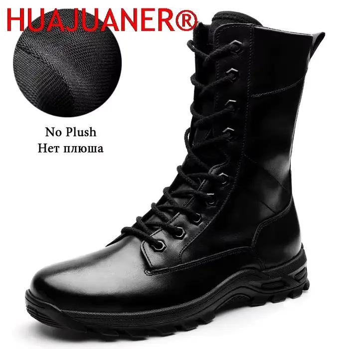 Bottines en cuir véritable hommes en plein air en cuir hiver fourrure chaud homme bottes armée chass