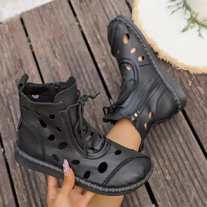Bottes courtes décontractées et fraîches pour femmes, Style romain, ajourées, respirantes, à semelle