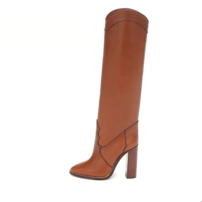 Bottes hautes rondes au genou pour femmes, chaussures à talons ultra hauts, style Parker, mode, gran