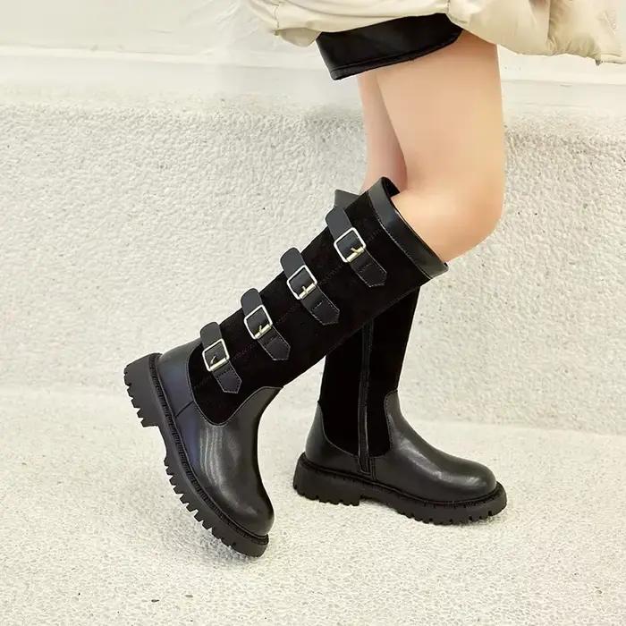 Bottes hautes pour filles, chaussures en cuir, confortables, Style britannique, décontractées, polyv