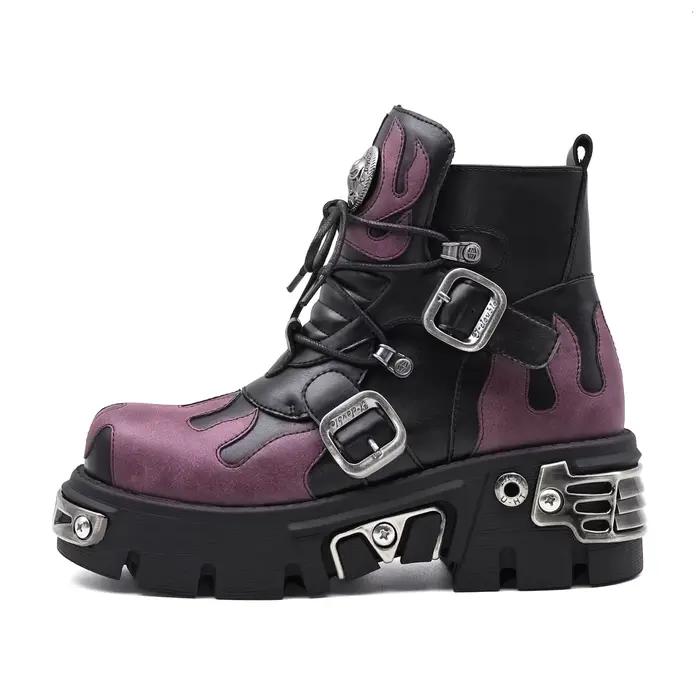 Bottines Punk à plateforme pour femmes, chaussures Rock à bout rond, à lacets, mode rétro, grosses c